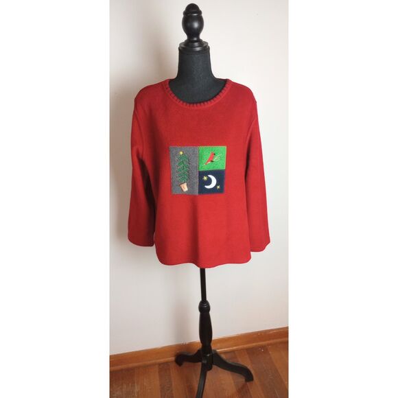 Christmas Sweater / Fleece X-Mas Top ~ Size M / Xmas Trees, Cardinals - Picture 2 of 8
